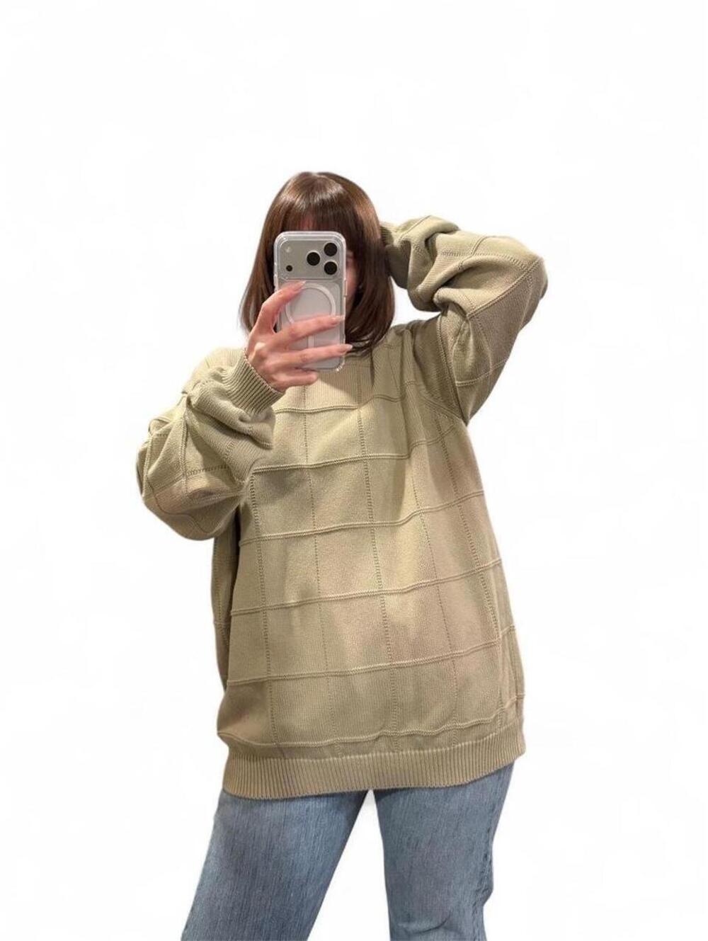 Vintage 90s IZOD Light Green Grid Knit Sweater
